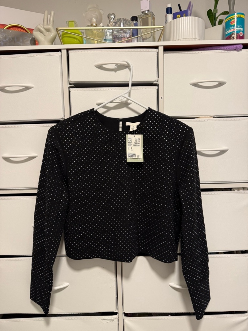 H&M Black Cropped Blazer with White Gem Stones